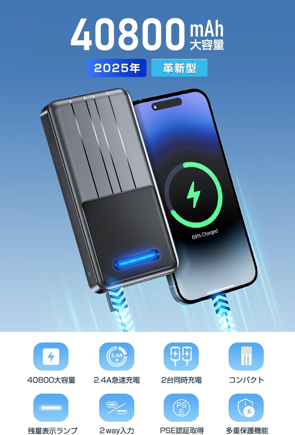 40800mAh大容量 & 2025年初登場】 モバイルバッテリー 大容量 急速充電